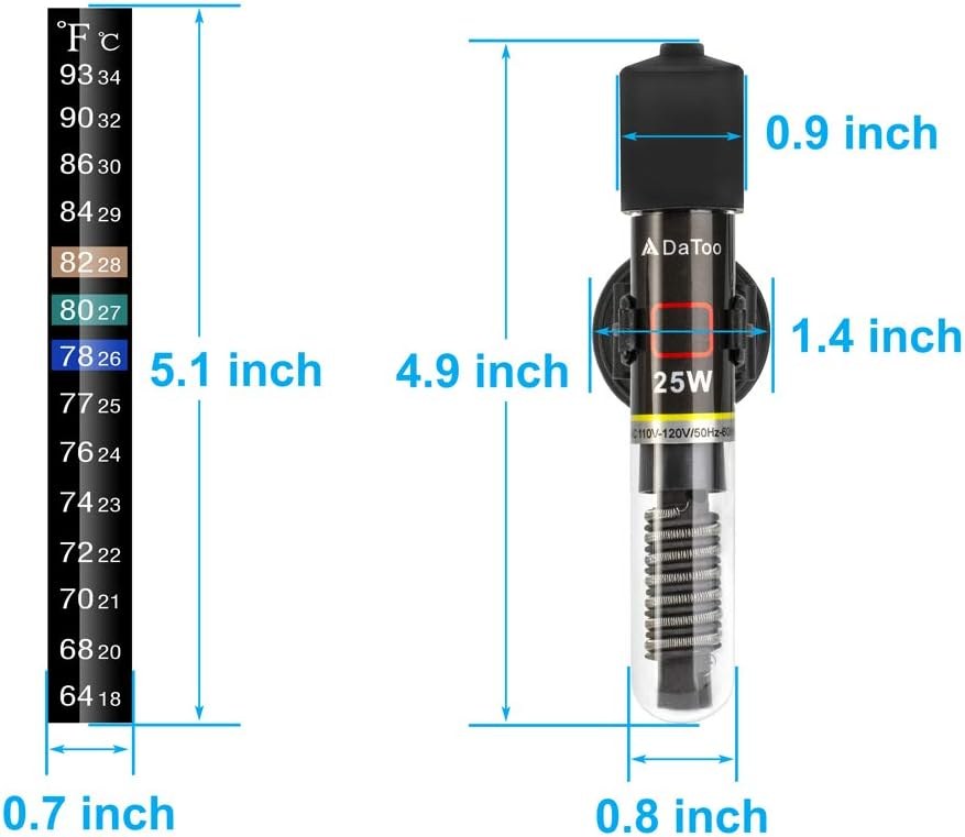 DaToo DT-25A mini heater dimensions
