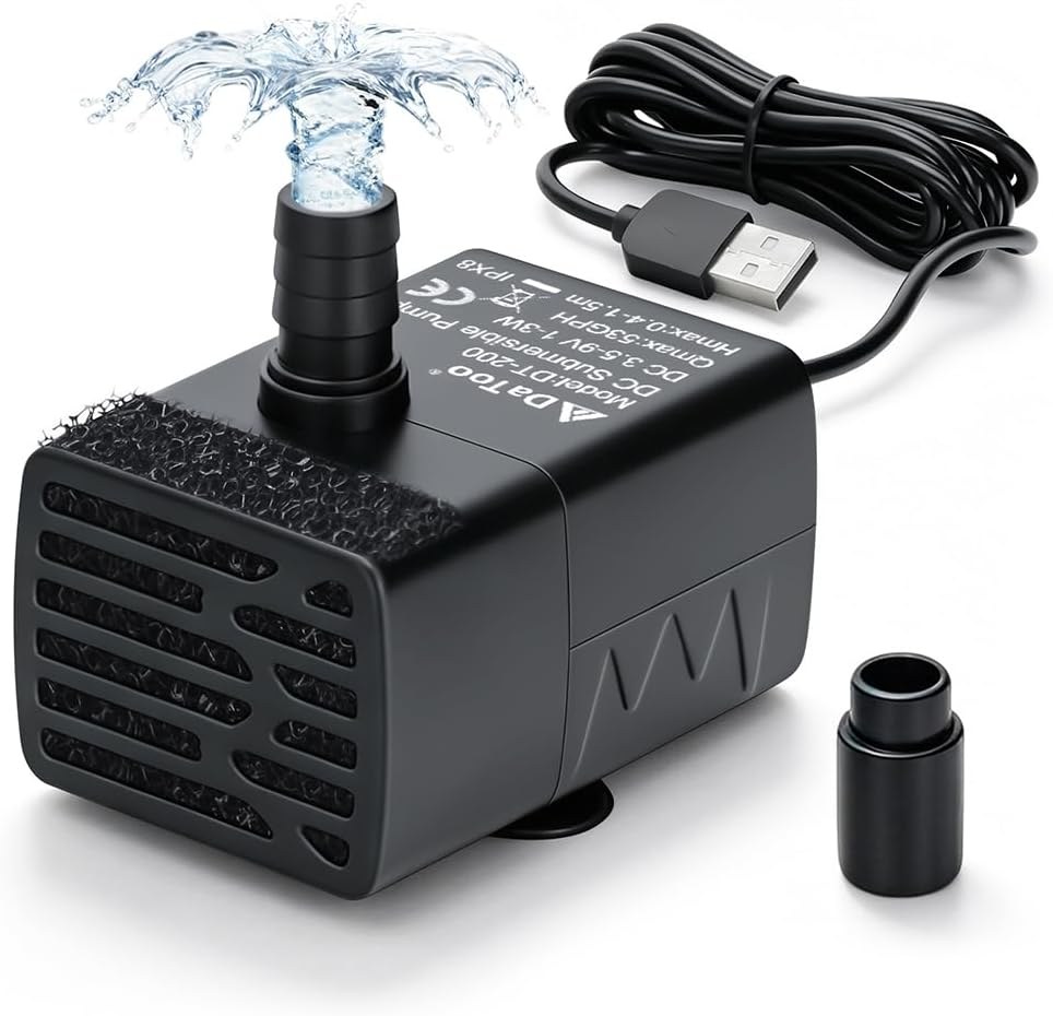 DaToo Mini USB Fountain Pump 3W, 2 Nozzles
